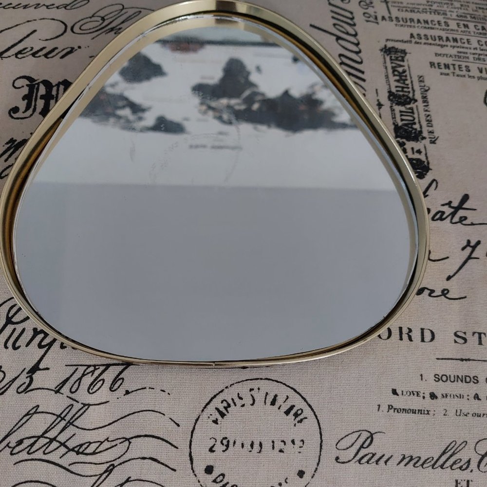Gold Rimmed Triangular Mirror Vanity Tray Perfect For Makeup or Jewelry Anything